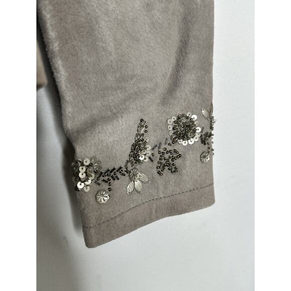 Pamela McCoy 100% Suede Leather Gray Beaded Sequin Zip Jacket Size Large - Picture 11 of 13